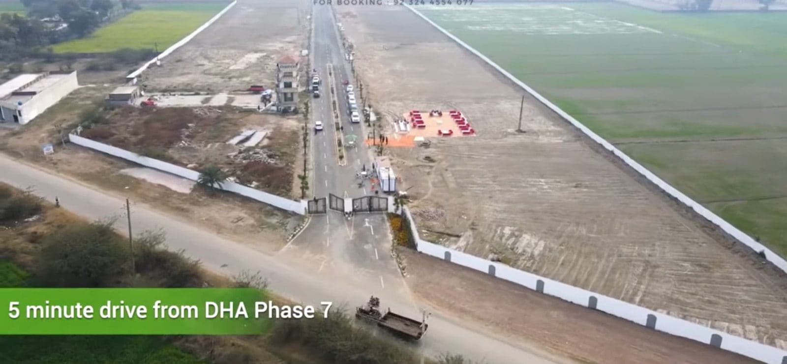 Aerial view of the Flaura Farms main entrance on Main Barki Road