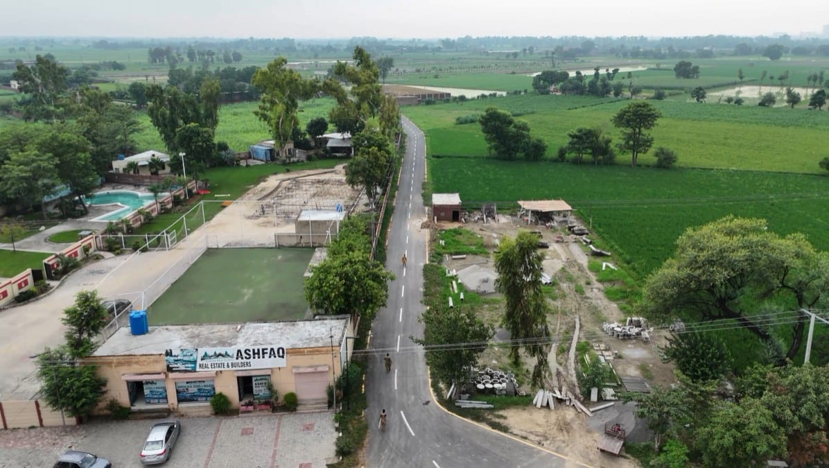 Aerial view of the Main Barki Road frontage — Nazeer Farms