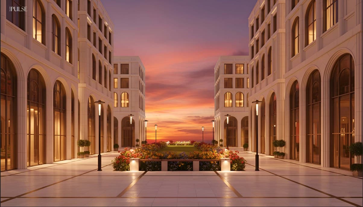 NSIT Pulse landscaped boulevard walkway at sunset