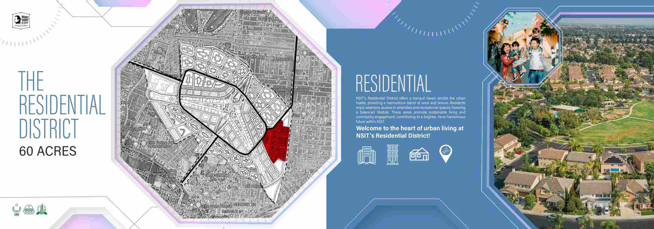 The Residential District — 60 acres, official district map