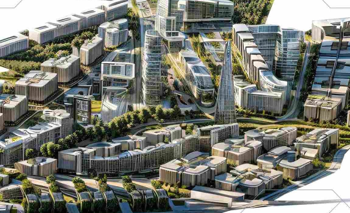 NSIT City central business district — aerial rendition